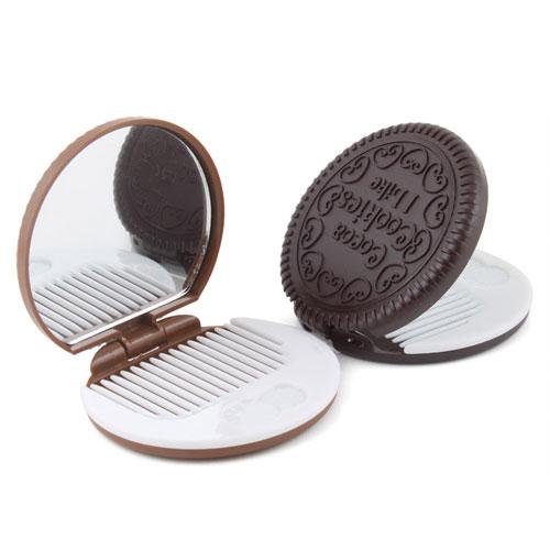 Cute Cookie Shaped Design Makeup Chocolate Comb Mirror