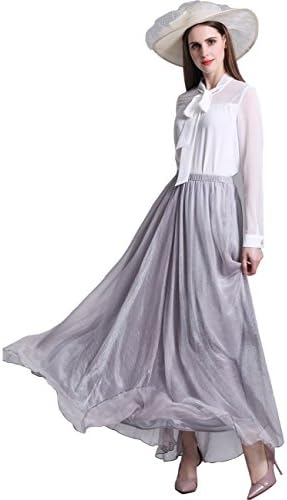 ISYITLTY Women's Soft Pleated Tulle Tutu Ballet Elastic Maxi Skirt GreyS