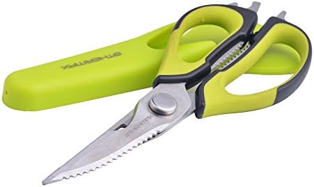 Stainless Steel Kitchen Scissors Come Apart by OTHERMAX, 7-in-1 Multi-functional Kitchen Shears for Poultry, Meat, Chicken, Fish and Herbs, Bonus Magnetic Holder (Green)