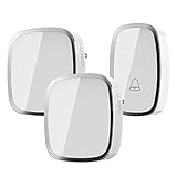 Aogek Wireless Doorbell Kit, 1 Remote Push Button and 2 Door Chimes, Operating at over 1000-Feet Range with 36 Chimes, 4-Level Adjustable Volume, White-Silver