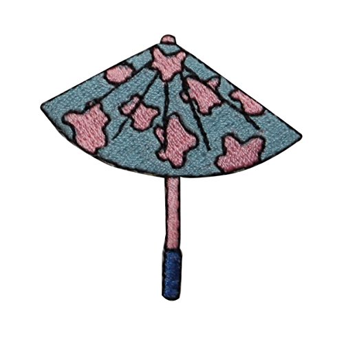 ID 7568 Pink Spotted Umbrella Patch Rain Parasol Embroidered Iron On Applique