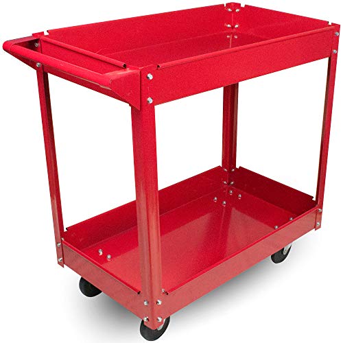 Metal Utility Cart - 33" x 16" x 31" Rolling Tool Cart with Wheels for Shop or Storage or Garage - 2 Shelf Red BW1452