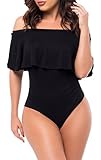 Delcoce Womens Sexy Ruffle Off Shoulder Bodycon One Piece Jumpsuit Bodysuit S-XL