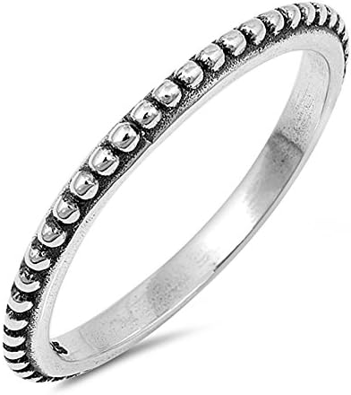 Sterling Silver Beaded Bali Design Ring (Size 4-10) (8)