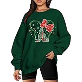 Eatbook Christmas Sweatshirt Xmas Sweatshirt for Women Oversized Merry and Bright Sweatshirts Magical Graphic Sweater Green