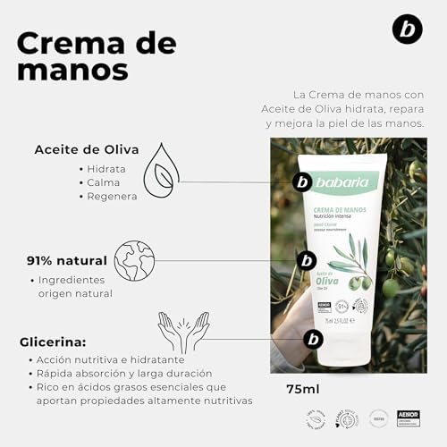 Babaria - Creme para Mãos Rachadas e Secas | Creme de Mãos Reparador com Azeite | Chilblains Creme | Creme de mãos de trabalho
