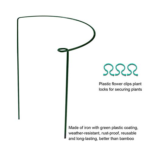 HiGift Garden Support Hoop Stakes, 2-Pack Semicircular Metal Plant Prop Ring Cage, Garden Plant Support Ring, Border Support, Plant Support Rods for Rose Hydrangea Vine, Width 10" x Height 15.8"
