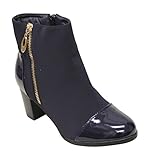 Bella Marie Paula-10 Women's high top zip patent almond toe & back chunky heel nubuck booties