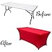 ABCCANOPY 6 FT Red Spandex Table Cover Stretch Fitted Wrinkle Resistant Tablecloth Reuse for Rectangular Folding Table Patry Event Wedding Banquet Protector