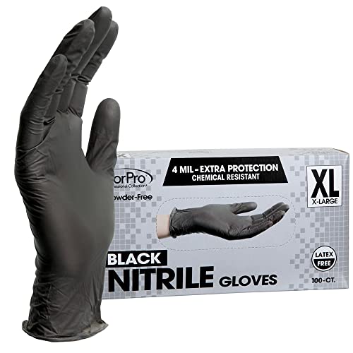 Photo 1 of ForPro Professional Collection Disposable Nitrile Gloves, Chemical Resistant, Powder-Free, Latex-Free, Non-Sterile, Food Safe, 4 Mil, Black, X-Large, 100-Count