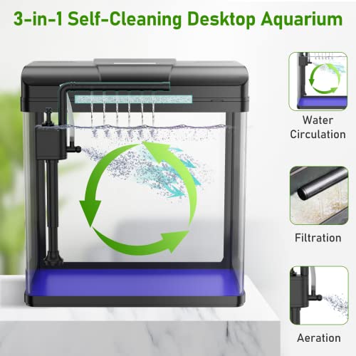 PONDON Fish Tank, 3 Gallon Glass Aquarium with Air Pump, LED Cool