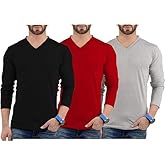 URBAN CREST Pack of 3 Plain Long Sleeve Shirt Men - Soft Comfortable V Neck Full Sleeves Fashion Tees for Men