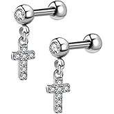 1 Pair 16G Cartilage Stud Earrings for Women Surgical Steel Helix Earrings Dangle Moon Star Butterfly Heart Cross CZ Hypoallergenic Tragus Couch Helix Piercing Jewelry