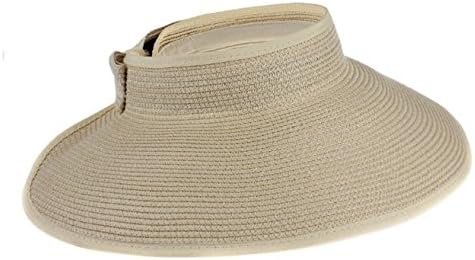 Sun visor hat,Roll-up Wide Brim with Bow Sunshade Beach Travel Hats,Easy to Carry Straw Sun Hats 2 size for Adult and Children (Small, Beige)
