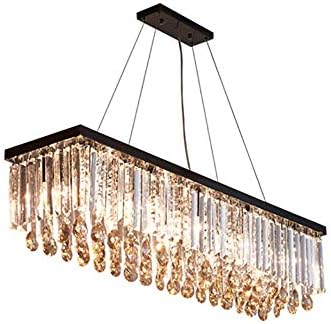 Flashing God Wrought Iron Crystal Chandelier Rectangular Pendant Lamp Black Atmosphere Restaurant Living Room Ceiling Fixtures