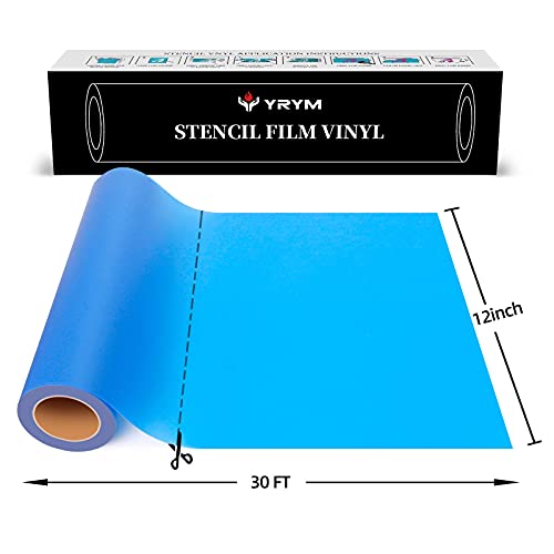 YRYM Stencil Vinyl 12" x 30FT Blue Vinyl Stencil Film Adhesive