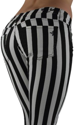 Fashion2LoveBlack & White Striped Classic Sexy Skinny & Bootcut Jeans Junior & Plus Size