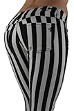 6065 - Black & White Striped 5 Pockets Classic Stretch Skinny Jeans