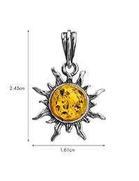 Cadena de plata fina con dije de sol radiante y piedra ámbar 18"