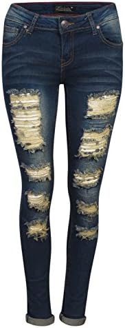 Roma Studio Women\'s High Rise Distressed Roll Cuff Shaping Stretch Denim Skinny Jeans, Antique, Size 9'