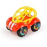Bright Starts Oball Easy Grasp Rattle & Roll Buggie BPA-Free Push Car Infant Crawling Toy, 1 Pack, Age 3 Months and up, Red/Yellow