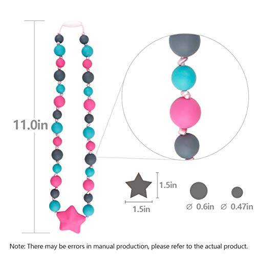 TUXEPOC Sensory Chew Necklace for Kids,Girls/Boys Silicone Teething Necklace for Baby,Oral Sensory Chew Toys Teether Necklace Chewing Designed for Autism, ADHD, BPA Free Chew Beads (Pink)