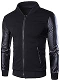Neleus Men's Leather Sleeves Slim Fit Varsity Jacket Letterman Jacket,221,Black,L,Asia 3XL