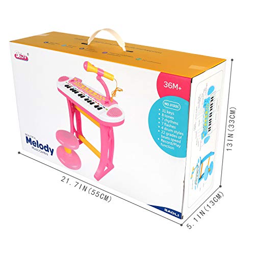 BAOLI 31 Keys Pink Children Musical Toys Electronic Organ Keyboard Piano with Karaoke Recording