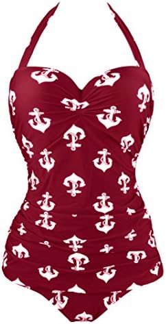 UniSweet Women Retro One Piece Halter Pin Up Monokini Swimsuits (Womens Size)