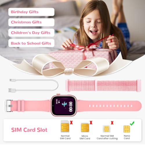 RUXINGX Reloj Inteligente Niño, Smartwatch Niños con GPS y Videollamadas, Teléfono, Chat de Voz, SOS, Modo Escuela, Cámara, Podómetro, Monitor de Sueño, IP68 Impermeable Regalo Niñas y Niños, Rosa
