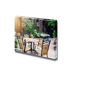 Cafe Terrace in Small European City at Summer Day for Cafe Art - Canvas Art Wall Art - 12" x 18"