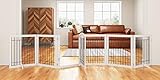 PAWLAND 144-inch Extra Wide 30-inches Tall Dog gate with Door Walk Through, Freestanding Wire Pet Gate for The House, Doorway, Stairs, Pet Puppy Safety Fence, Support Feet Included, White,6 Panels