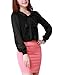 Allegra K Women Tie-bow Neck Sheer Long Sleeves Chiffon Blouse XL Black