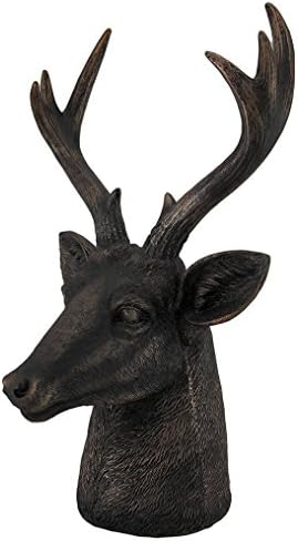 Deer Stag Lord Buck Bust Head Collectible Sculpture Statue Figure, 12.5", Antique Bronze Finish