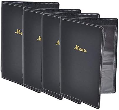 Leatherette Style Black Menu Brochure Display Leaflet Cards Tableware Menu Cover Pack of 4 (A4)