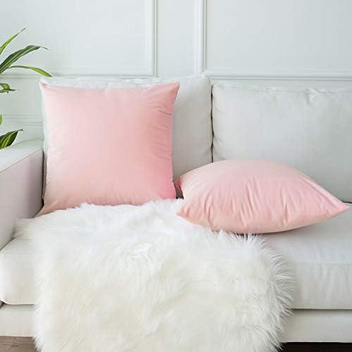 JUSPURBET Velvet Throw Pillow Covers for Sofa Couch Bed,Pack of 2 Decorative Soft Pillowcase,24x24 Inches,Pink
