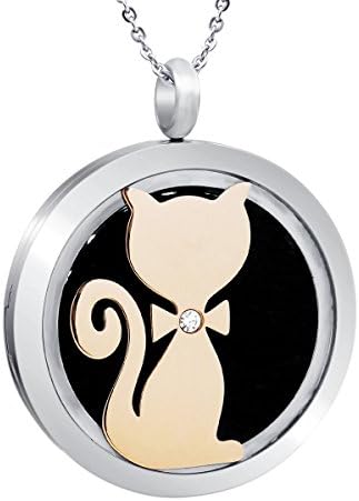VOJO 30mm Cat Essential Oil Diffuser Necklace Stainless Steel Locket Jewelry for Women Men Kids (Necklace)