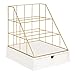 Kate and Laurel Benbrook Metal and Wood Letter Tray Desk Organizer, White and Gold