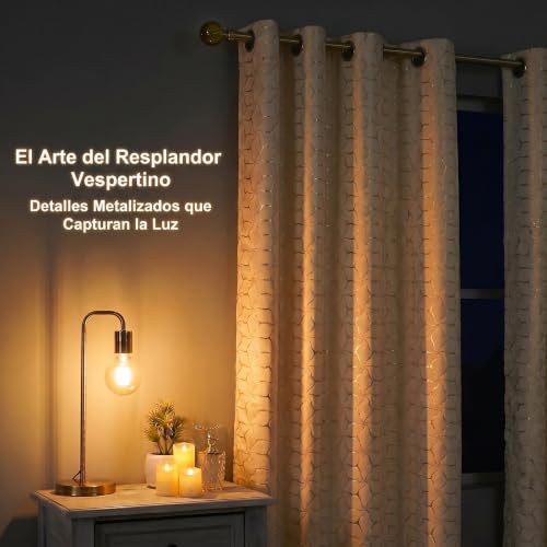 Gazal Vole Golden Cream Curtains Geometric Design, H220 x W140 cm, Set of 2 Panels, Soft Velvet, Blackout Curtains 75-80%, Metal Eyelets 4 cm, Living Room Bedroom Office