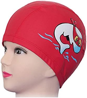 Rohern New Flexible Durable PU Diving Hat Unisex Swimming Equipment Hats Water-Proof Long Hair Swim Caps Protective Ear Caps for Kids Red