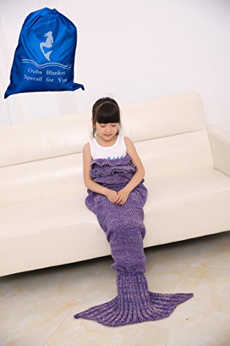 Ouba Soft Crochet Kids Mermaid Tail Blanket with Bag, Purple 4 - Thumbnail 2