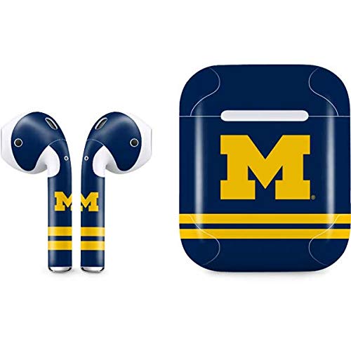 Skinit Michigan Logo Striped Apple AirPods Skin - Officially Licensed College Audio Sticker - Thin, Case Decal Protective Wrap for Apple AirPods Gen 1