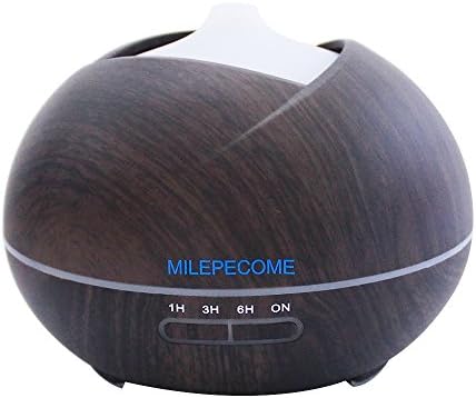 300ml Essential oil Diffuser, MILEPECOME Aroma Diffuser Electric Ultrasonic Humidifier Aromatherapy Cool Mist Humidifiers, Air Purifier, 7 Color LED lights,4 Timer Settings, Whisper/Quiet (Black Wood)