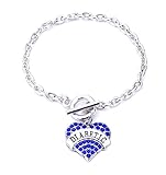DIABETIC Awareness Alert Charm Womens Bracelet, 9 Silver Tone (Blue Rhinestones)