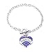 DIABETIC Awareness Alert Charm Womens Bracelet, 9 Silver Tone (Blue Rhinestones)