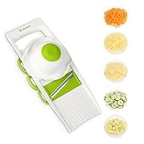 Zanmini Vegetable Cutter Food Chopper,5 in 1 Multi-functional Food Slicer Cheese Grater Kitchen Set comes with Food Holder, Fruit Peeler and 5 Stainless Steel Blades,Best Hand-held