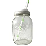 Mason Drinking Jar with Straw and Sip Lid 32oz (green)
