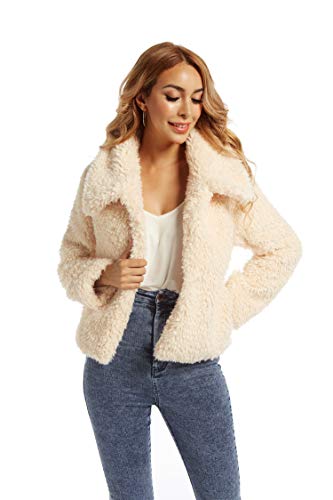 SUGAR POISON Women Winter Coats 2019 Women's Long Sleeve Fluffy Faux Fur Warm Coat Sherpa Jacket Outwear L White