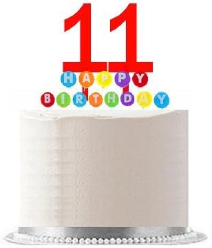 Item#011WCD - Happy 11th Birthday Party Red Cake Topper & Rainbow Candle Stand Elegant Cake Decoration Topper Kit