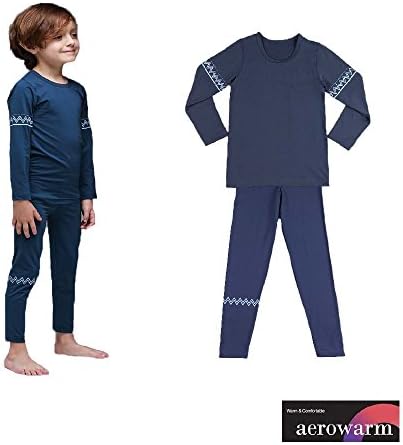 Mini K Functional Fabric Soft Brushed Light Thermal Base Layer Long JohnUnderwear Pajama For Kids (8~9Y, Indigo)